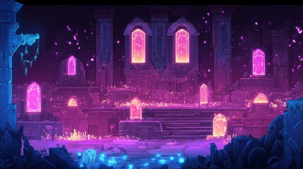 Obraz premium Glowing Crystal Ruins Ancient Temple Magical Realm