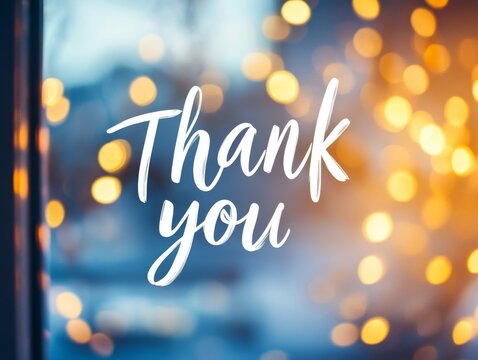 thank you, thank you letterings on bokeh blurred background, show appreciation