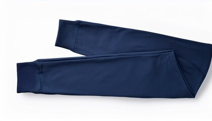 Navy blue sweatpants folded neatly. Soft fabric, comfortable style.