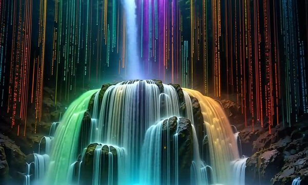Binary  with color waterfalls Waterfall cascading across.