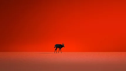 Canvas schilderij Rood Oryx antelope strides gracefully across the expansive red landscape of the Namib Desert during sunrise  © Pixel World Vision 