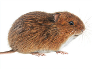 Bavarian Pine Vole (Microtus bavaricus) - A detailed hand-drawn depiction, showcasing its small size, dense fur, and pointed snout, isolated on a clean white background