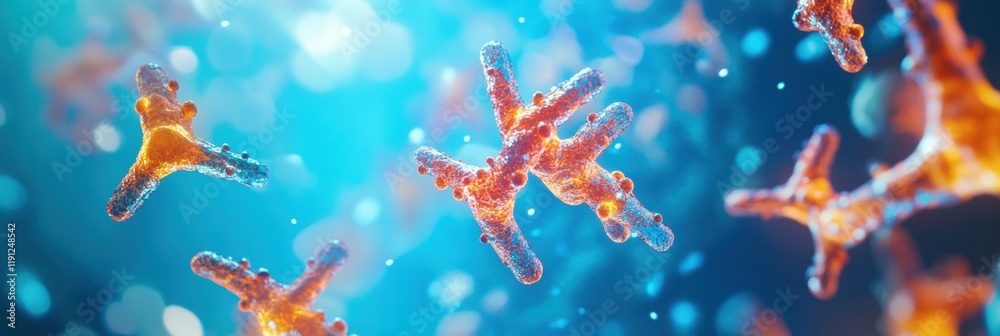 Leinwandbilder Visual representation of antibodies targeting and attacking glowing viruses in a dynamic biological environment. Generative AI