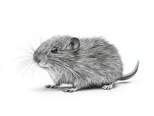 Bavarian Pine Vole (Microtus bavaricus) - A detailed hand-drawn depiction, showcasing its small size, dense fur, and pointed snout, isolated on a clean white background