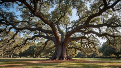 Panorama of branches from the Angel Oak Tree trees in the park