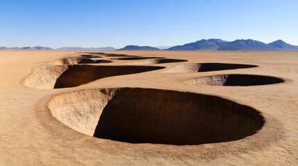 Desert landscape featuring a series of unique sinkholes