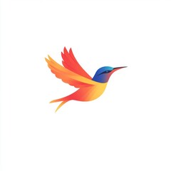 Obraz premium Colorful hummingbird flying, white background, logo design