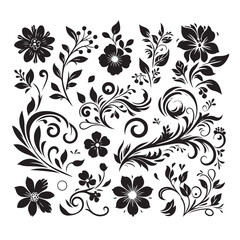 Elegant Black Floral Silhouette Vector Design for Spring Themes
