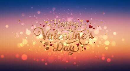 Golden Valentine's Day Greeting: A vibrant and heartwarming Valentine's Day greeting with a golden "Happy Valentine's Day" message adorned with hearts and bokeh, against a dreamy gradient backdrop.