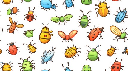 Colorful Doodles of Tiny Insects on a White Background