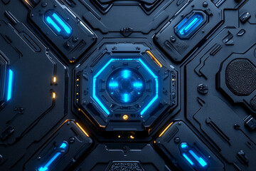 Fototapeta premium High tech graphite grid with radiant electric blue glow and intricate design