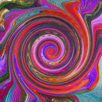 Psychedelic vortex with swirling bright colors. The dabbing technique near the edges gives a soft focus effect due to the altered surface roughness of the paper.