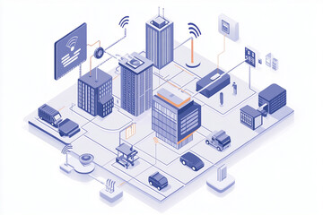 Obraz premium Smart city illustration with fiber optic networks and connected infrastructure