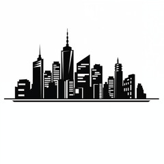 Megapolis, high-rise urban buildings, no people, icon, isolated on a white background, simple black and white sketch, minimalism, close-up, drawing, image for printing on a T-shirt