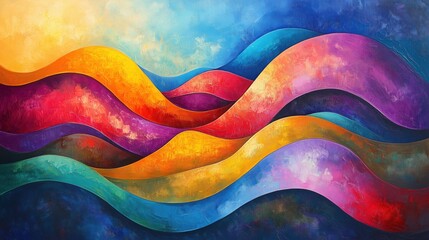 Abstract painting showcasing dynamic, flowing waves of vibrant colors, creating a visually captivating and energetic composition with a sense of movement and rhythm