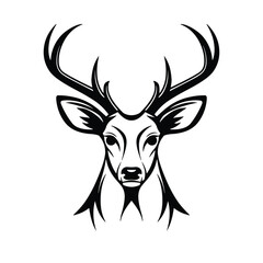 Fototapeta premium Deer silhouettes vector set illustration, black deer head icon bundle, hand drawing deer, Black Reindeer, Set of deer's