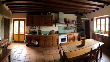 Naklejka premium authentically designed kitchen with wooden furniture