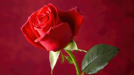 Naklejka premium A Single Red Rose Against A Dark Red Background