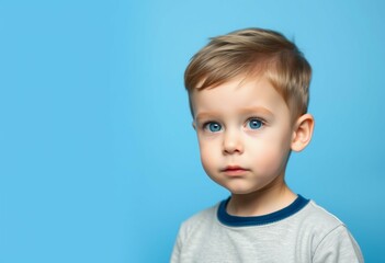 Portrait of a 3-year-old boy with brown hair and blue eyes