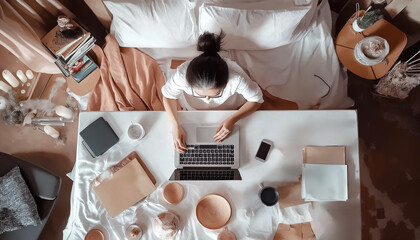 work life balance abstraction. very tired girl works straight from bed because she has too much work. lack of personal time and space.