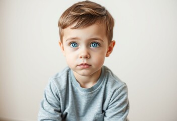 Fototapeta premium Portrait of a 6-year-old boy with brown hair and blue eyes