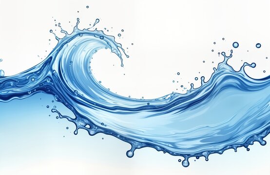 Dynamic blue water splash shows liquid movement. Generative AI created swirl wave. Water flowing, creating little bubbles. Water patterns look like elegant curves. Image suitable for themes of purity