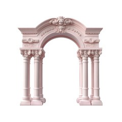 3D decorative pink arch with pillars, showcasing classic architectural elements and layered design. The illustration reflects elegant and refined aesthetic. Isolated on transparent background, png.