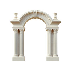 Fototapeta premium 3D illustration of a pale archway structure with classical columns and rounded arches. Ideal for architecture, history, or minimalistic elements. Isolated on transparent background, png.