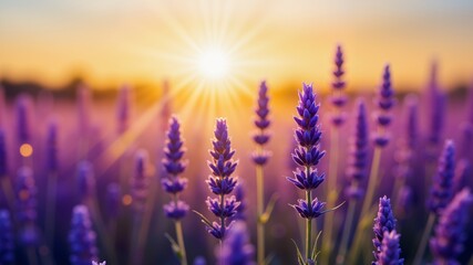 Obraz premium Lavender field at sunset