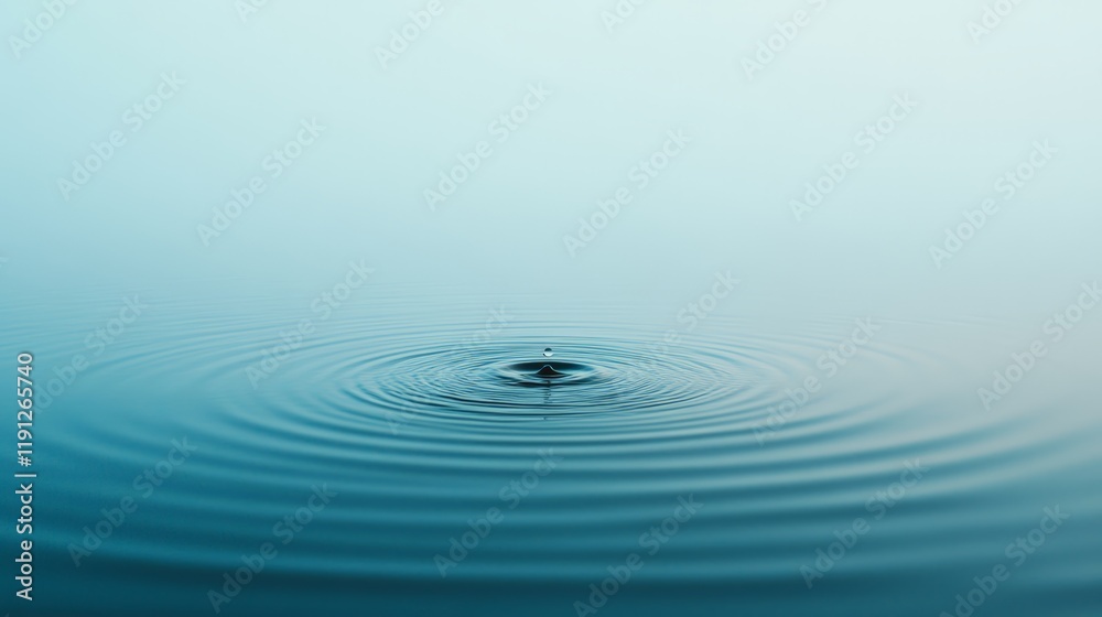 Poster concentric ripples expanding outwards from the point of impact of a single water droplet on a calm, 