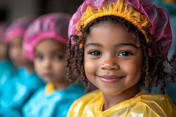 Children in a kindergarten dressed as doctors, engaging in a playful and educational activity to learn about healthcare and caring for others