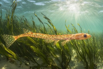 Seagrass pipefish blending in serene underwater environment