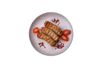 Juicy chicken or pork sausages with salt and spices
