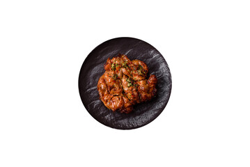 Grilled chicken fillet with garlic sauce, hot pepper