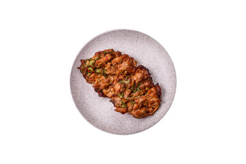 Grilled chicken fillet with garlic sauce, hot pepper