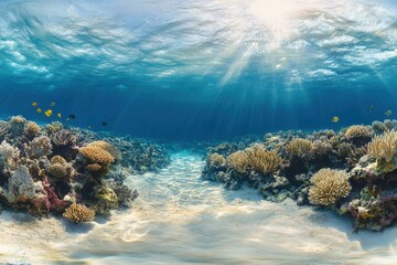 Vibrant tropical reef lagoon teeming with marine life