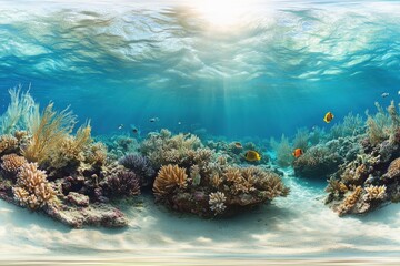 Vibrant tropical reef lagoon teeming with marine life