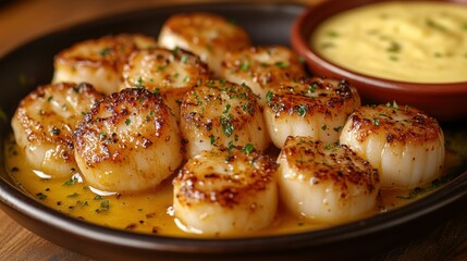 Sizzling scallops served with a creamy dipping sauce.