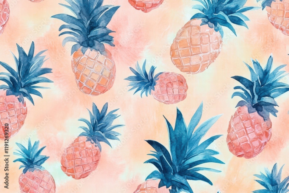 Aufkleber joyful watercolor pineapple pattern with vibrant colors against a soft peach background perfect for 