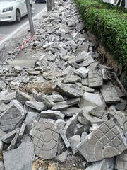 many scrap of brick for footparth