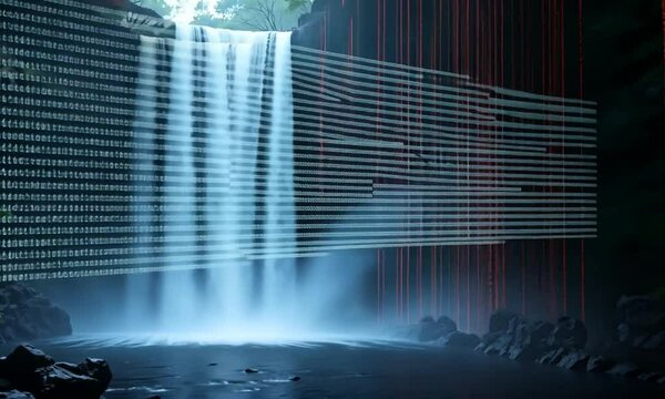 Binary  with color waterfalls Waterfall cascading across.