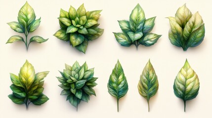 A collection of artistic leaf illustrations.