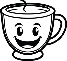 Smiling Cup line art vector, Smiling Cup silhouette vector illustration design