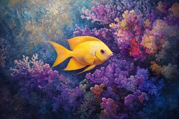 Lively yellow tang fish in vibrant coral reef environment