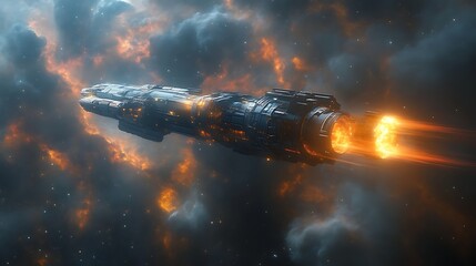 Spaceship flying through nebula. (1)