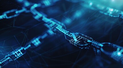 Blue digital interface showcasing data visualization and blockchain network features