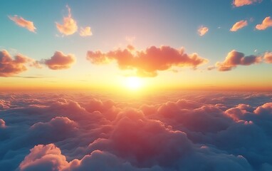 Stunning sunset above fluffy clouds.