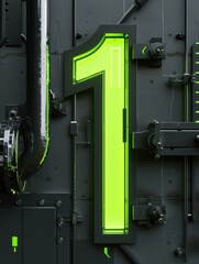 Bold Number One in Tech Noir Style with Bright Green Neon Tubes