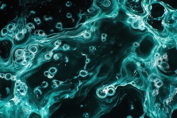 Dramatic closeup macro photo of glowing bioluminescent plankton