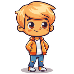 Obraz premium Cute Little Boy Smiling Cartoon Mascot Character Vector Illustration.